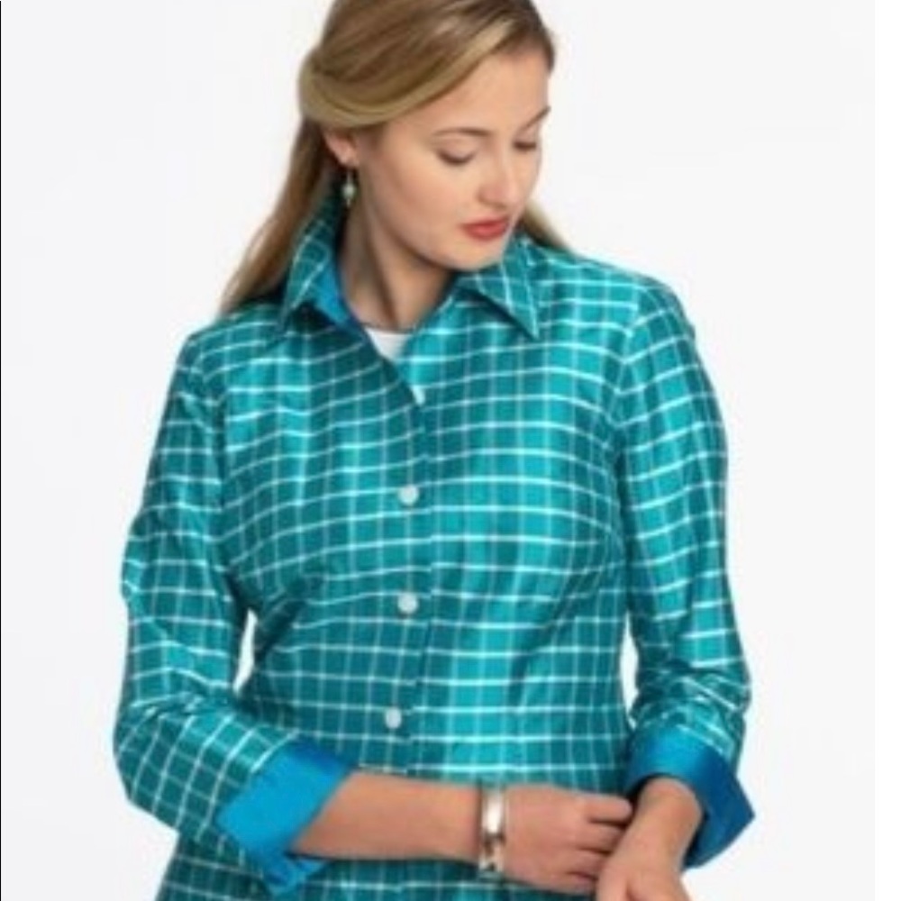 Nina McClemore Tattersall Silk Dupioni Plaid Shirt